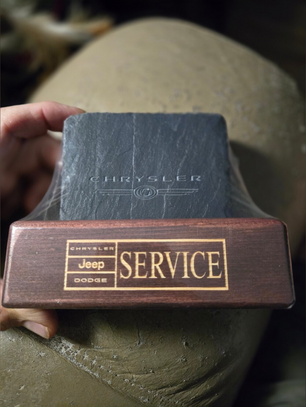 Chrysler Jeep Dodge Slate Coaster Set with Wooden Holder
